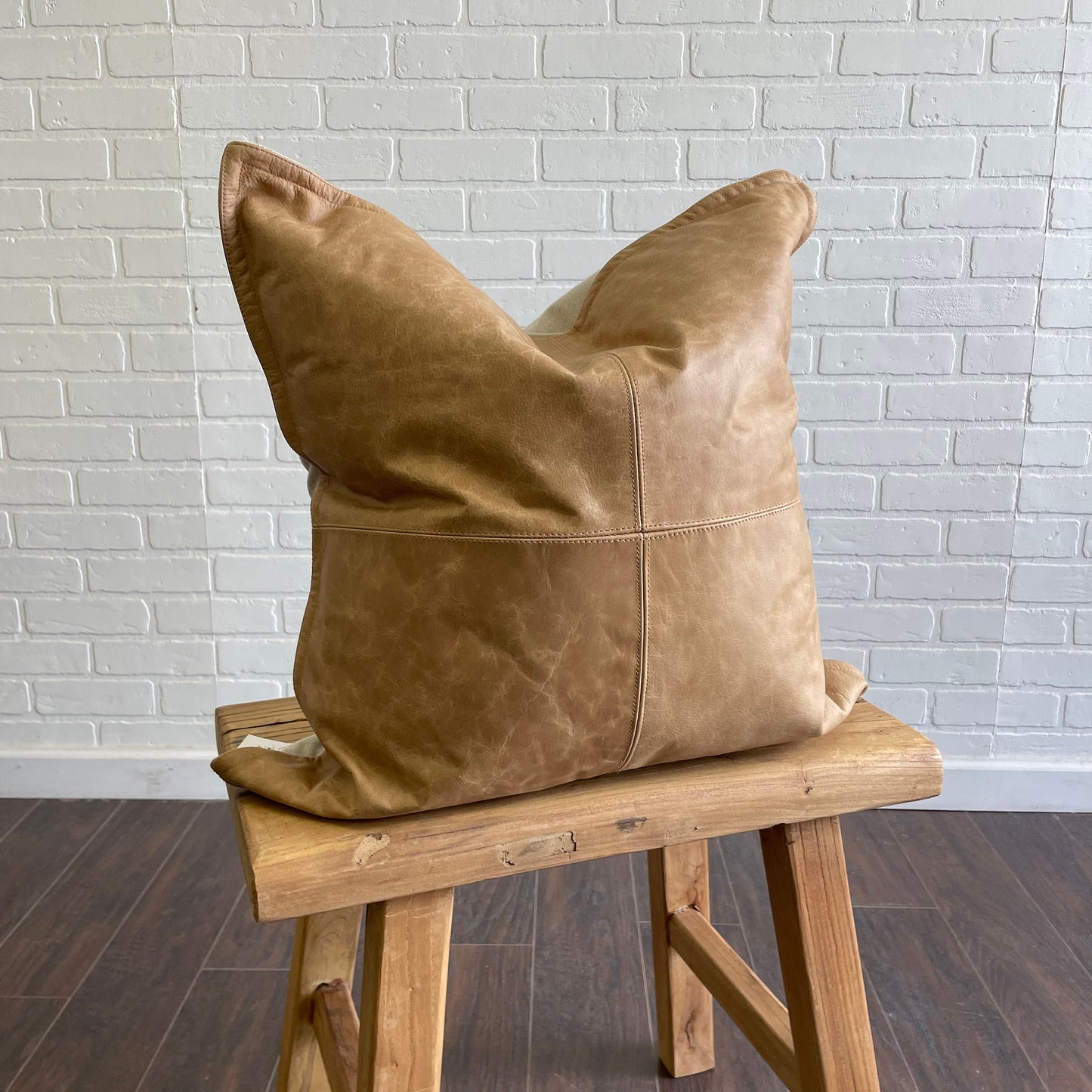 Leather Pillow - Cognac - 20” x 20”