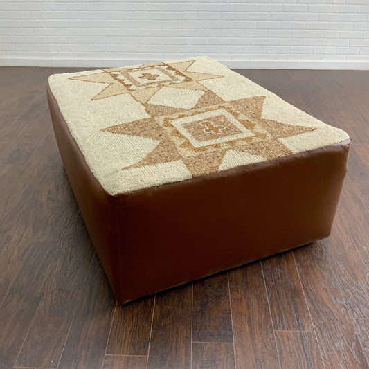 Handcrafted Vintage Rug Upholstered Ottoman