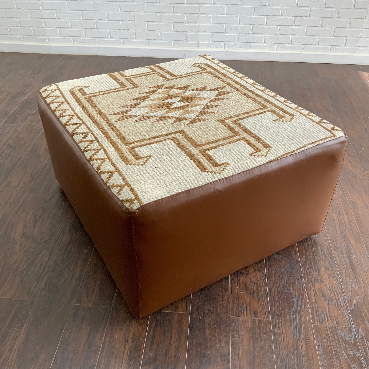 Handcrafted Vintage Rug Upholstered Ottoman