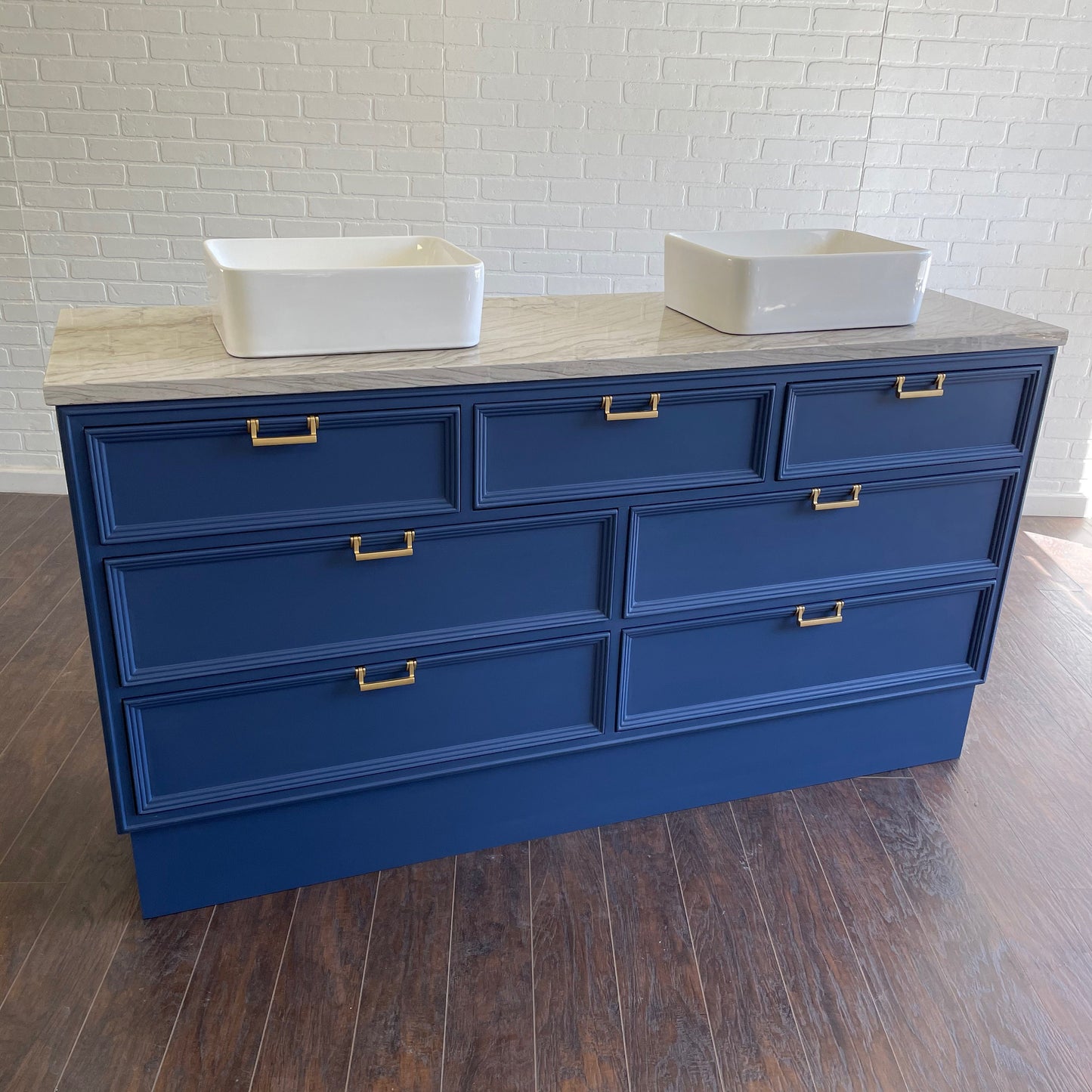 Vintage 7 Drawer MCM Design Bathroom Vanity - Cobalt Blue