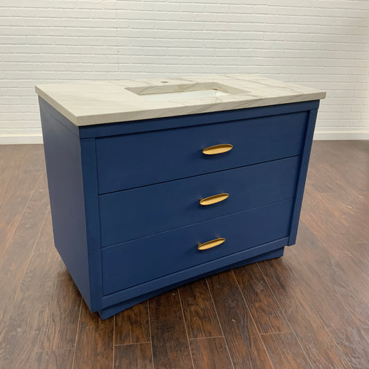 Vintage 3 Drawer MCM Design Bathroom Vanity - Cobalt Blue