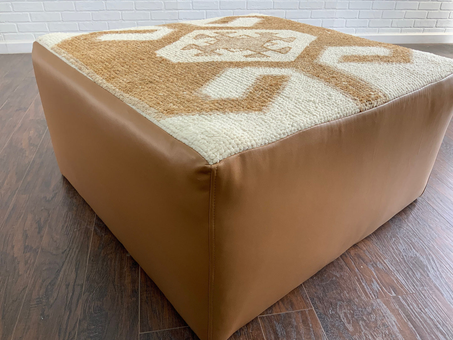 Handcrafted Vintage Rug Upholstered Ottoman