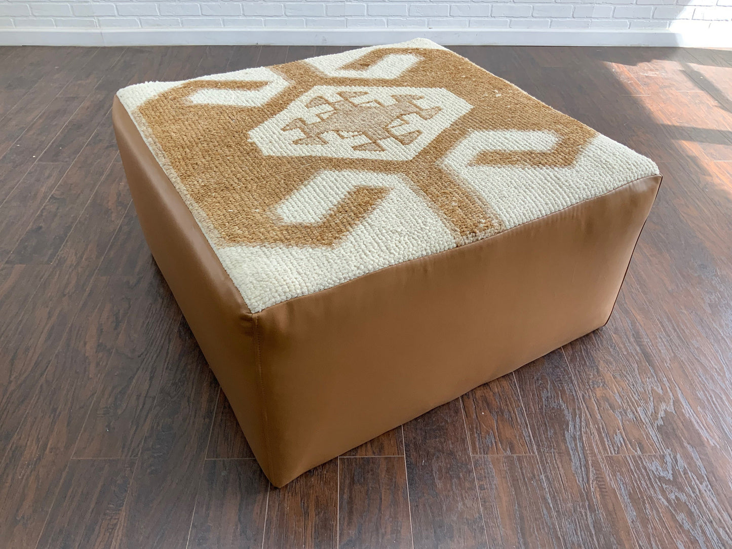 Handcrafted Vintage Rug Upholstered Ottoman