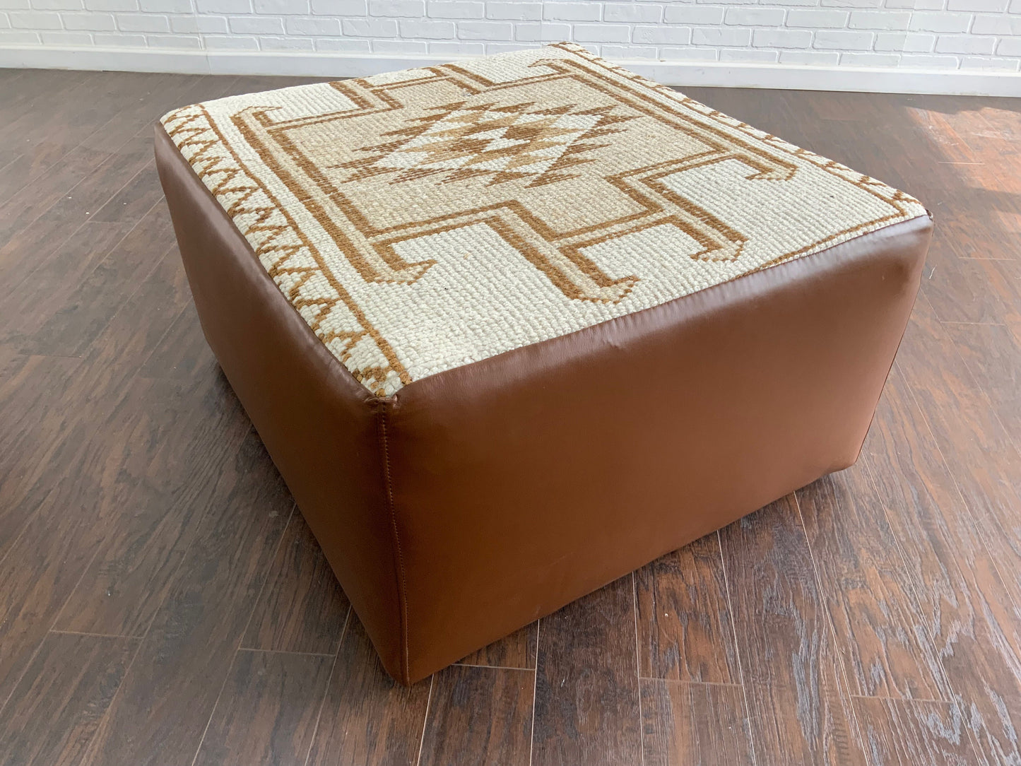 Handcrafted Vintage Rug Upholstered Ottoman