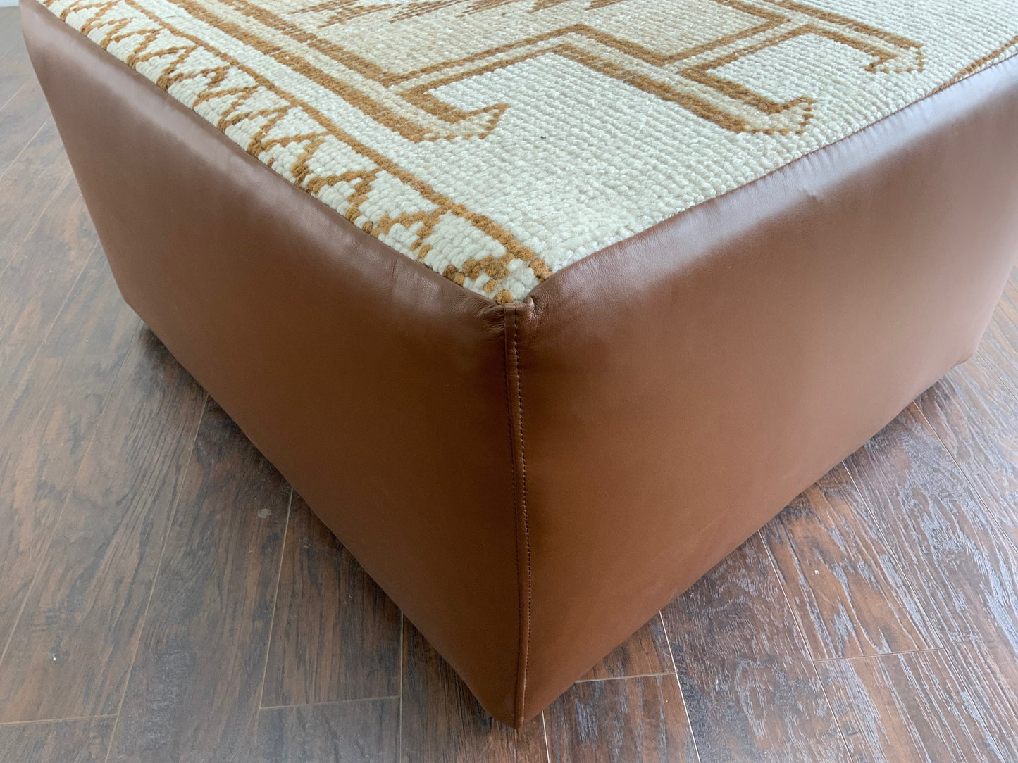 Handcrafted Vintage Rug Upholstered Ottoman