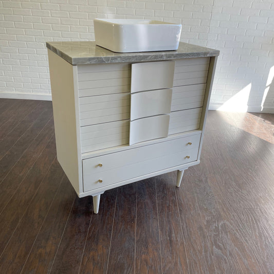 Vintage 4 Drawer MCM Design Bathroom Vanity - Oatmeal