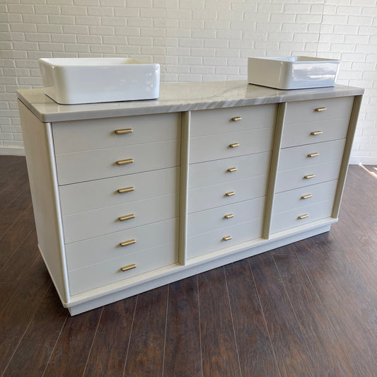 Vintage 9 Drawer MCM Design Bathroom Vanity - Oatmeal