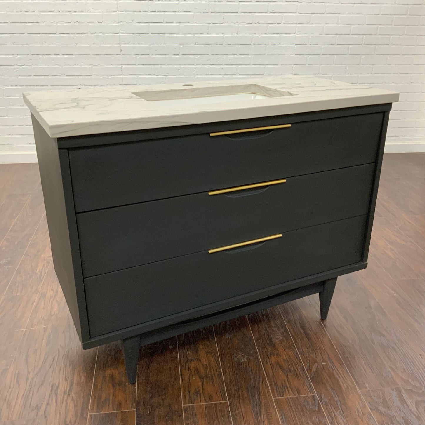 Vintage 3 Drawer MCM Design Bathroom Vanity - Charcoal