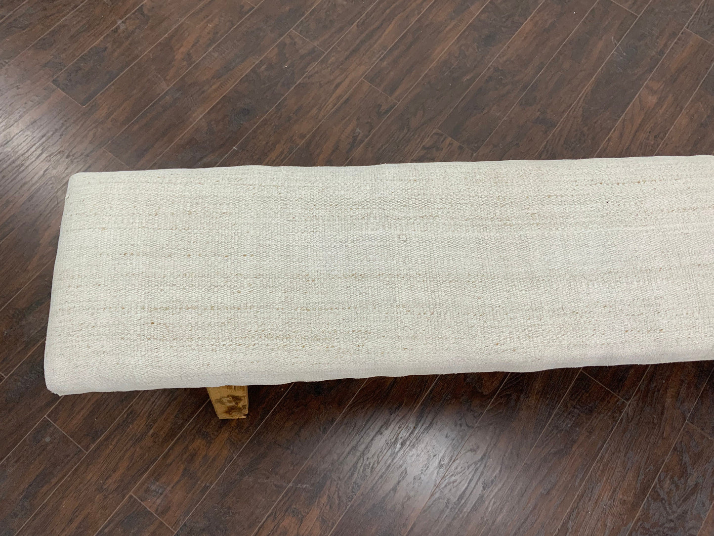 LG - Vintage Rug Upholstered Wood Bench - White Turkish Hemp