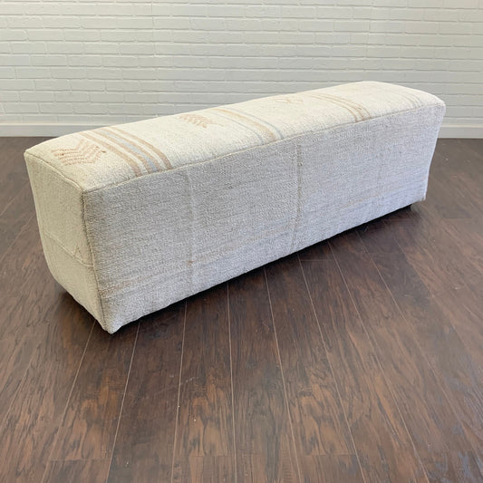 Handcrafted Vintage Hemp Upholstered Ottoman A