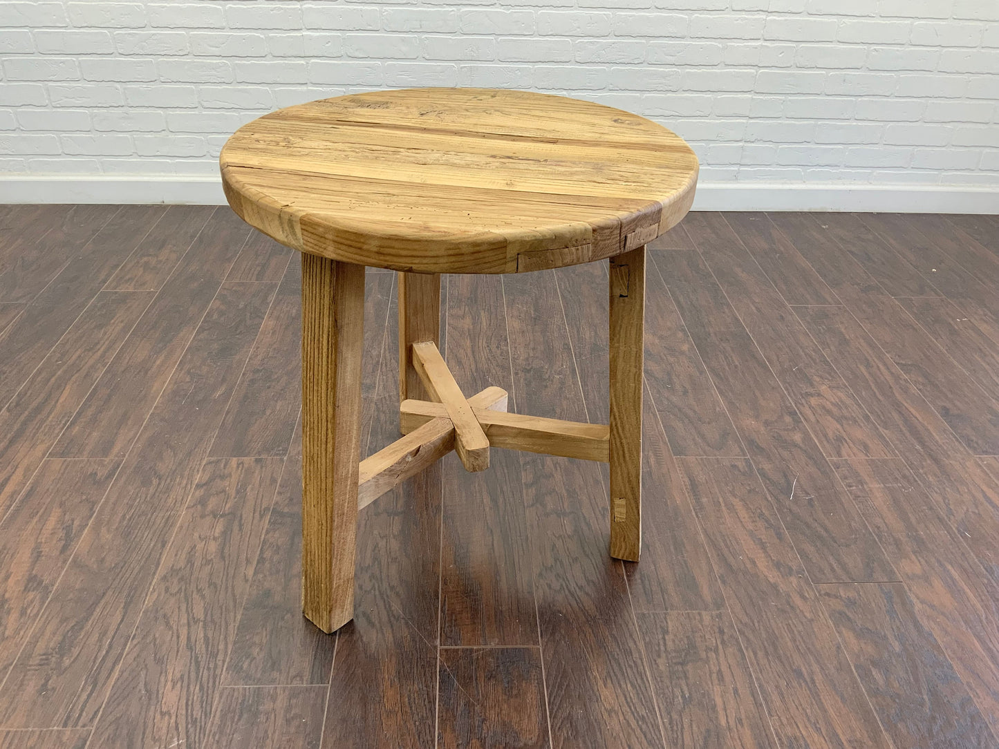 Reclaimed Elm Wood Round Side Table