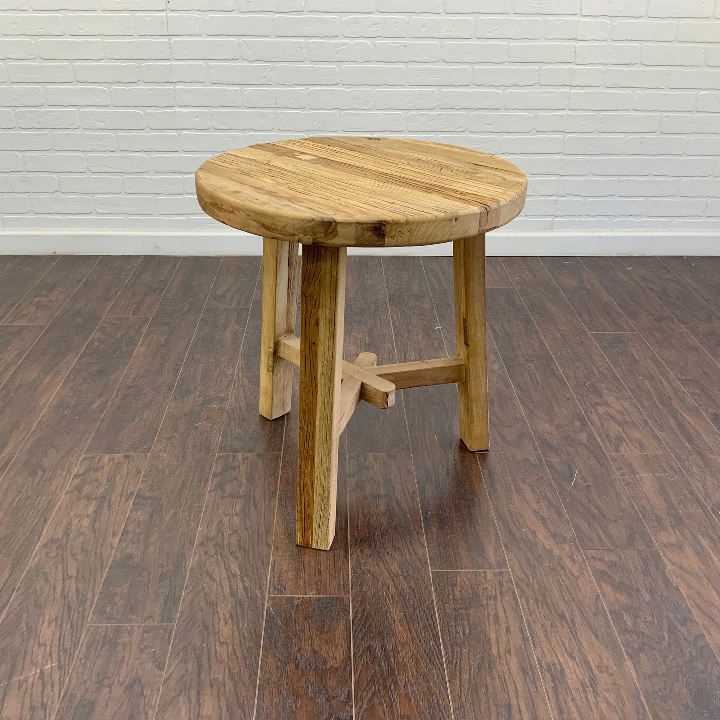 Reclaimed Elm Wood Round Side Table