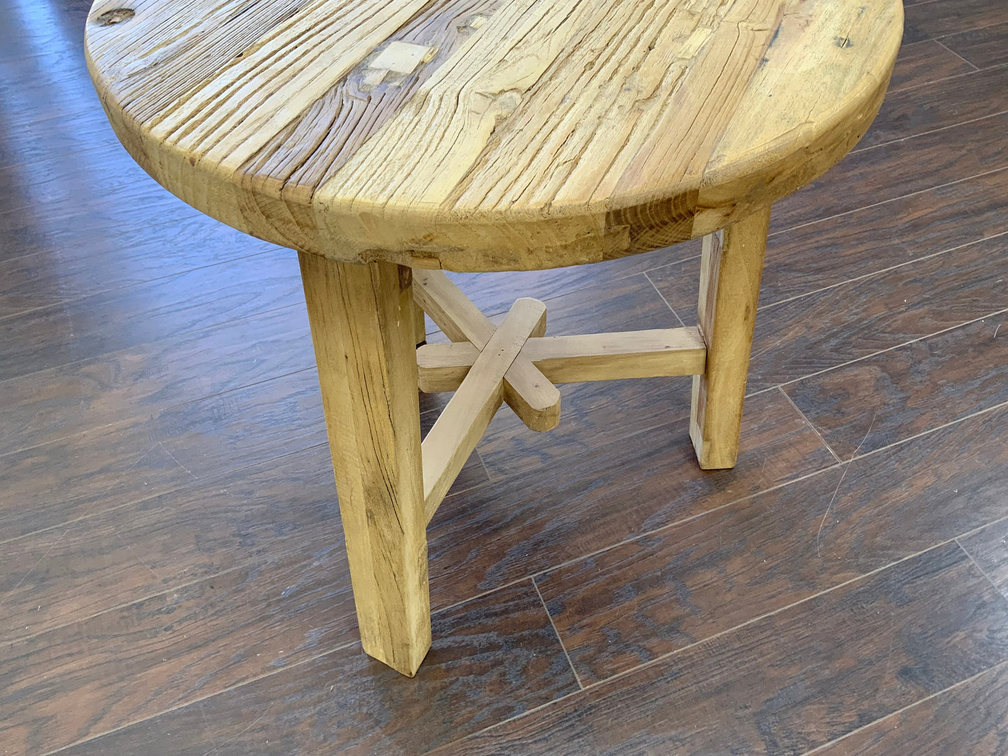 Reclaimed Elm Wood Round Side Table