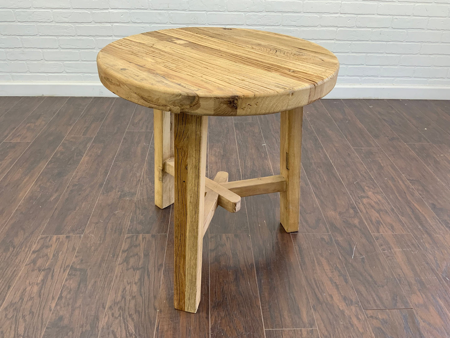 Reclaimed Elm Wood Round Side Table