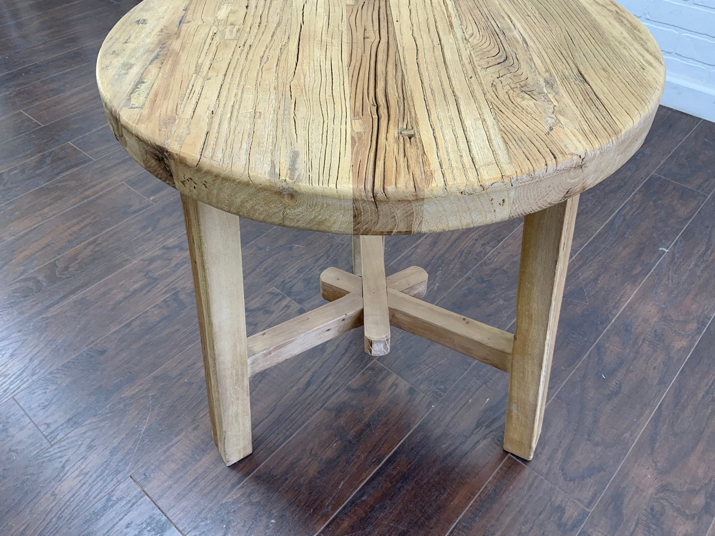 Reclaimed Elm Wood Round Side Table