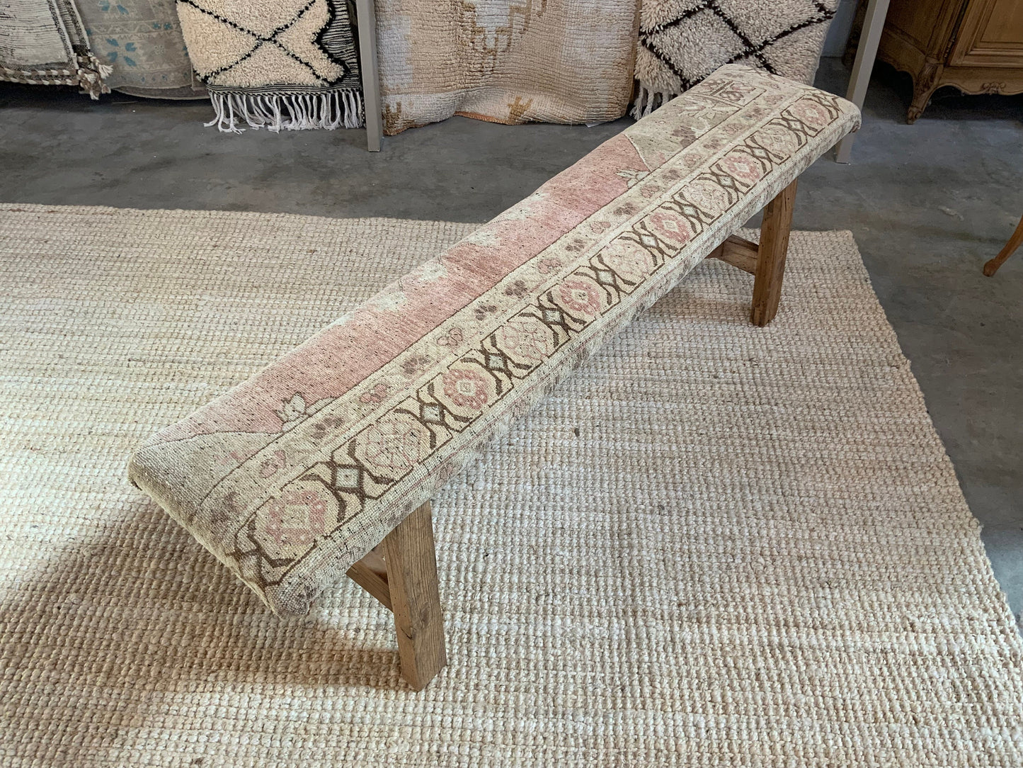 LG - Vintage Rug Upholstered Wood Bench