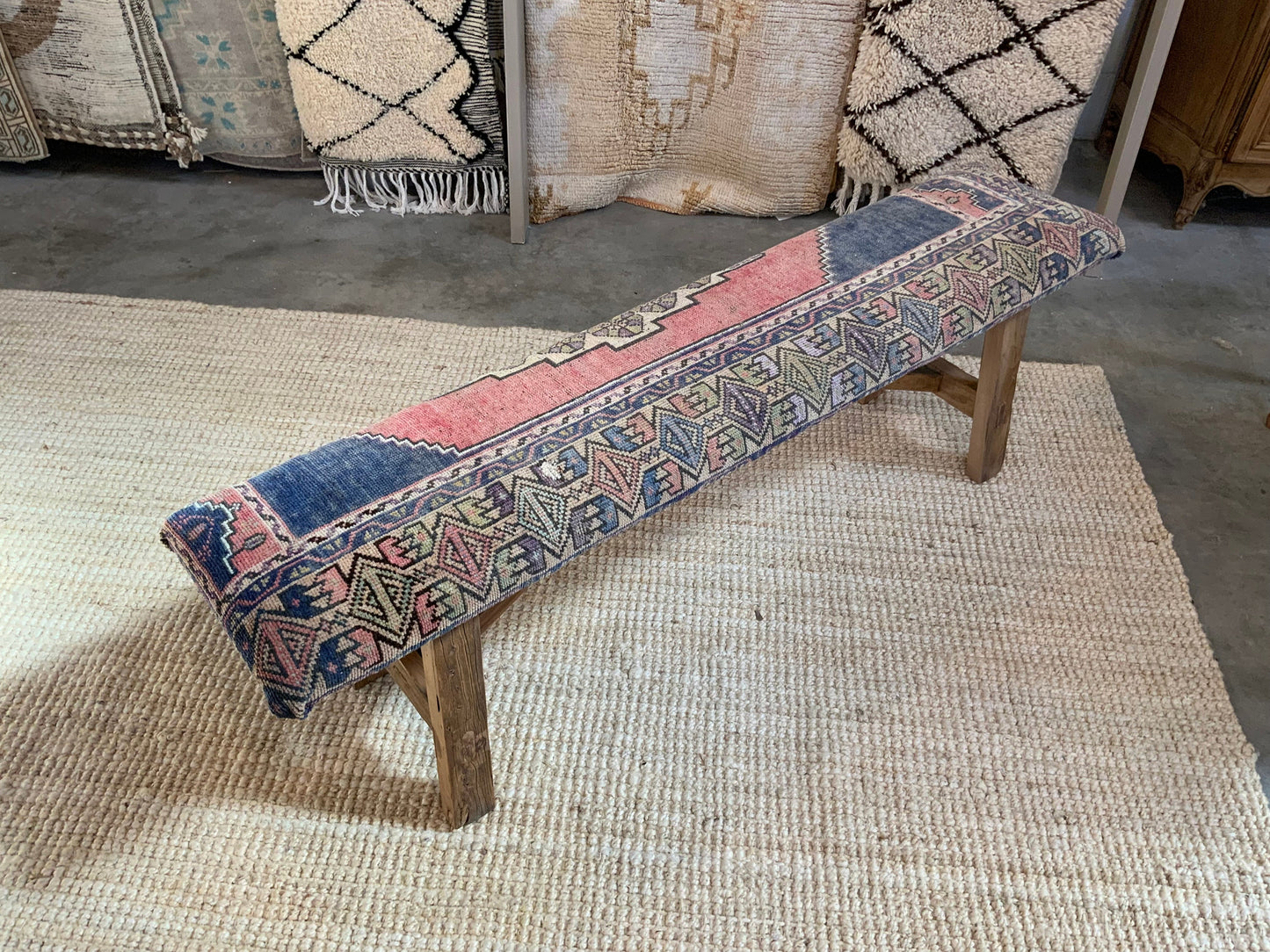 LG - Vintage Rug Upholstered Wood Bench