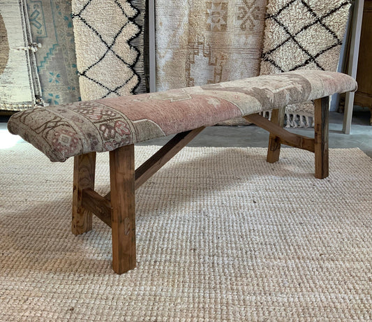 LG - Vintage Rug Upholstered Wood Bench