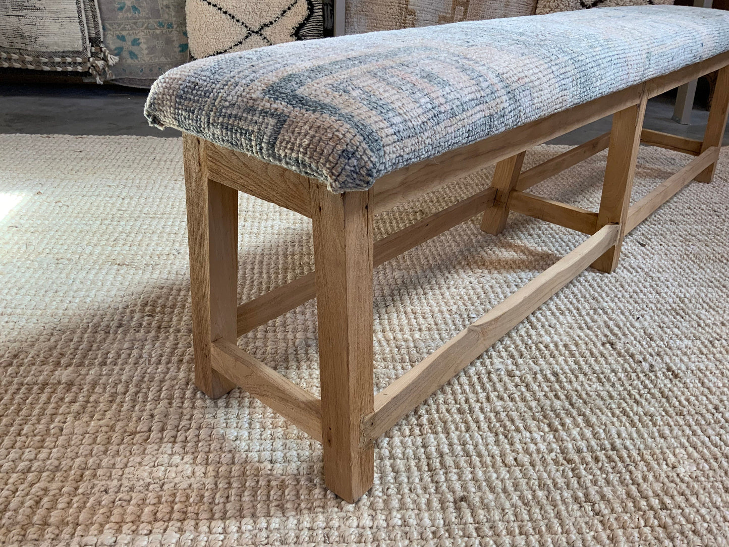 LG - Vintage Rug Upholstered Bleached Wood Bench - A