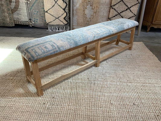 LG - Vintage Rug Upholstered Bleached Wood Bench - A