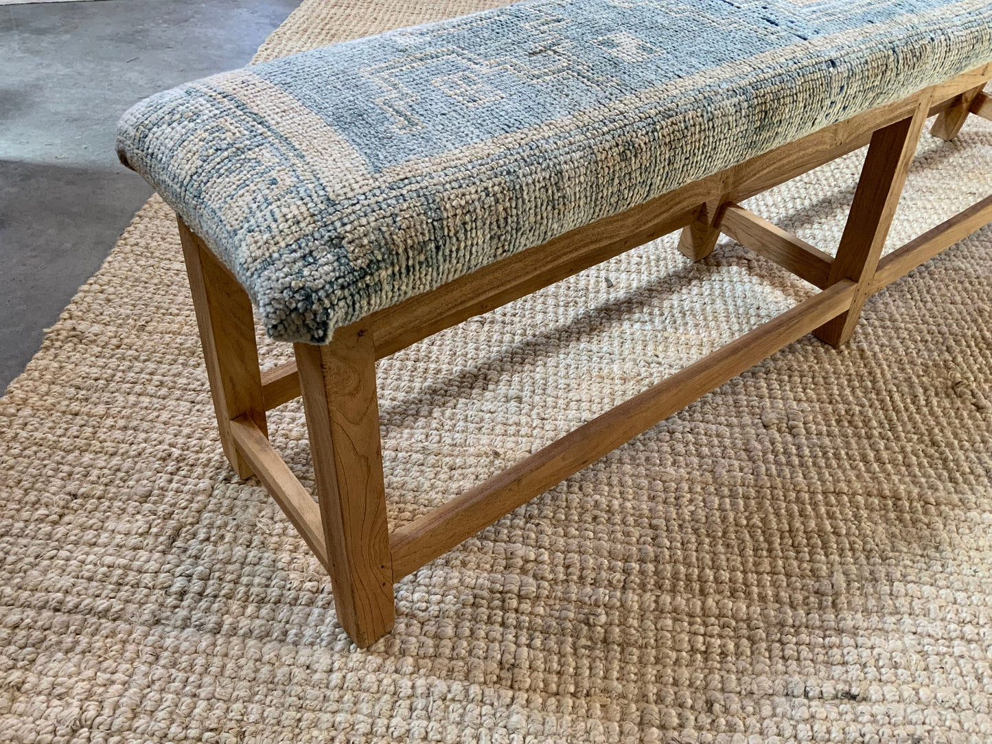LG - Vintage Rug Upholstered Bleached Wood Bench - A